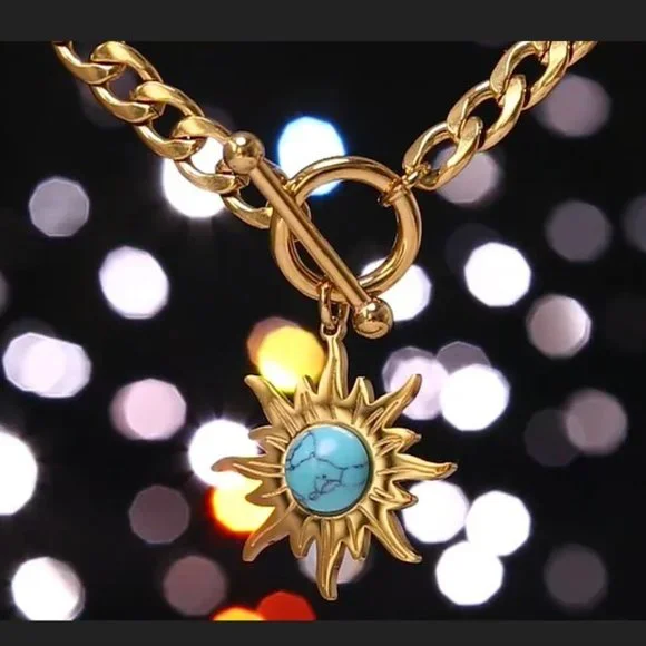 SALE!!  18K gold Sun Flower Pendant Necklace Stainless Steel - Picture 6 of 7